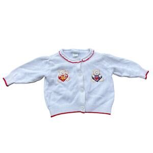 Vintage SEARS teddy bear hearts kids & more 6-9 month sweater cardigan frilly